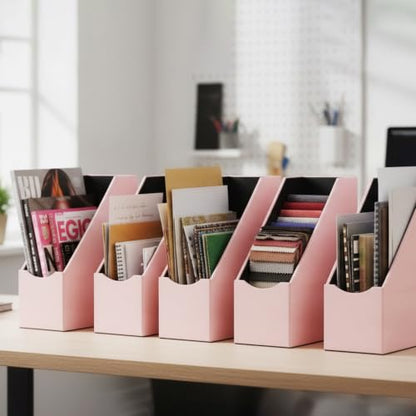 UnionBasic Magazine File Holder - Office Leatherette Desktop Document File Folder Journals Organizer Racks, Lychee Pearl Blush - color: Lychee Pearl Blush