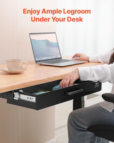 VEVOR Under Desk Drawer Slide Out, 22 inch Under Desk Mounted Pull-out Drawer Attachment, Hidden Under Counter Drawers for office Home Sit Stand Workstation, Black - size: 22inch