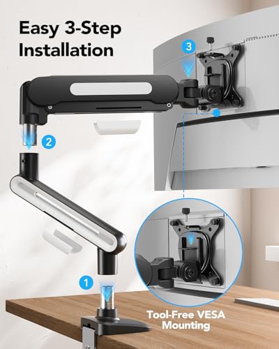 HUANUO Ultrawide Monitor Arm for 13 – 40" Screens, Single Monitor Mount Holds up to 26.4lbs, Adjustable Monitor Stand with C-Clamp & Grommet Base, VESA Mount 75x75mm/100x100mm
