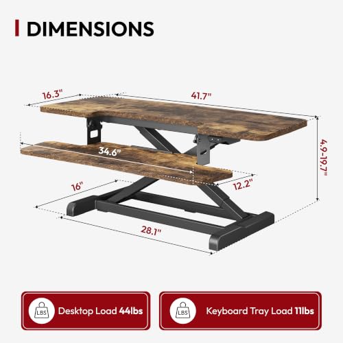 SANODESK Standing Desk Converter with Electric Motor 42" Height Adjustable Riser for Office Home,Dual Monitor and Laptop Workstation with Large Keyboard Tray, Rustic Color - color: Rustic, size: 42"