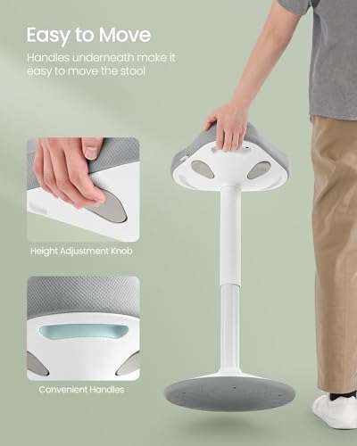 SONGMICS Ergonomic Wobble Stool, Height Adjustable Swivel Balance Chair - color: Dove Gray (Fabric Upholstery), size: 14.2"D x 14.4"W