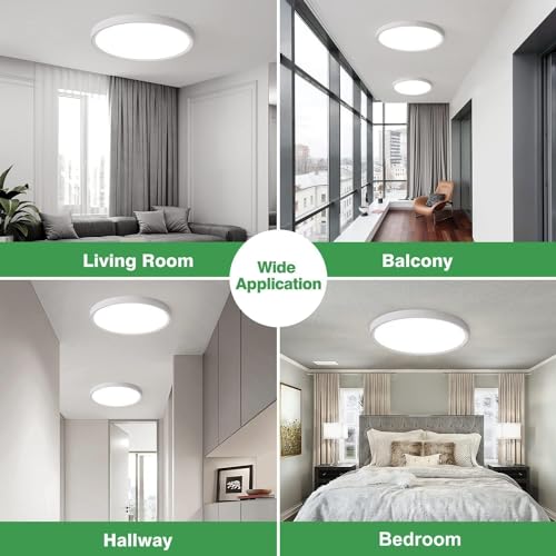 2PK 15.8Inch Dimmable White LED Flush Mount Ceiling Light,32W,3480LM,5CCT | 2700K/3000K/4000K/5000K/6000K CCT, White Close to Ceiling Round Flat Panel Light, Super Slim LED Ceiling Light for Bedroom - color: Dimmable - White, size: 2PK