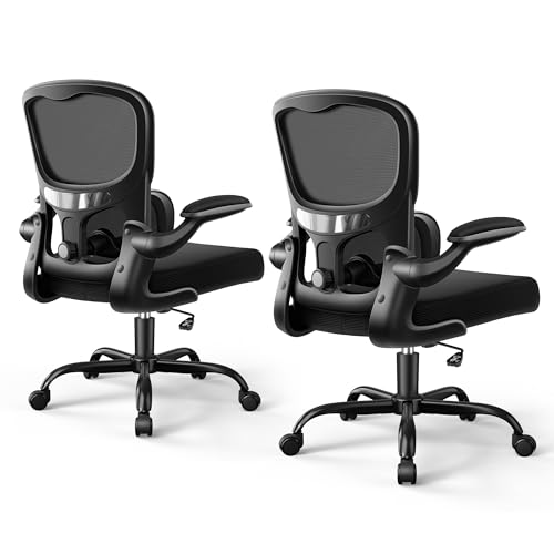 ALLGOD Ergonomic Office Chair, Breathable Mesh Ergonomic Desk Chair with Adjustable Lumbar Support, Flip-up Armrests, Computer Chairs Comfortable for Home, Office, Work, 300lbs, Black (2Pack) - color: Black, size: 2 Pack