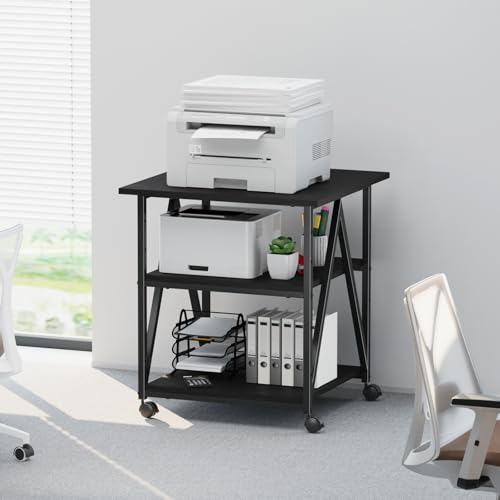 Arbuxzuy 3-Tier Printer Stand, Large Printer Table with Storage, Industrial Printer Storage Cart with Wheels, Rolling Printer Stand for Heat Press Scanner Fax, Black - color: Black