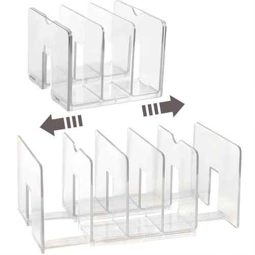 Sylfaen 2-Pack Clear Desktop File Organizer, Expandable Acrylic File Sorter Auto Rebound, Multifunction 5 Sections File Folder Holder for Magazines, Books, Letters, Papers, Notebooks