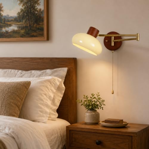 KCO Lighting Mid Century Brass Gold Swing Arm Wall Sconce Light Pull Chain - color: 20cm Yellow