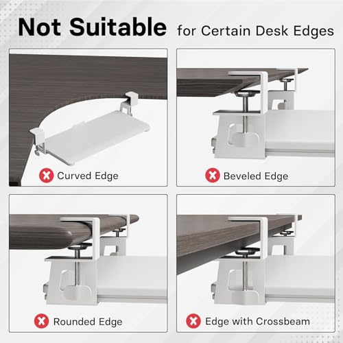 BONTEC Under Desk Keyboard Tray, Pull-Out Keyboard & Mouse Platform | C-Clamp Mount, Space-Saving Ergonomic Slide-Out Drawer, 31.3 in Including Clamps, 25.6 x 11.8 in Tray, White - color: White, size: 25.6" x 11.8"