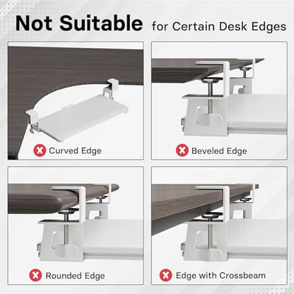 BONTEC Under Desk Keyboard Tray, Pull-Out Keyboard & Mouse Platform | C-Clamp Mount, Space-Saving Ergonomic Slide-Out Drawer, 31.3 in Including Clamps, 25.6 x 11.8 in Tray, White - color: White, size: 25.6" x 11.8"