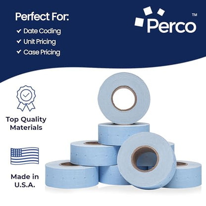 Perco 1 Line Blue Labels - 8,000 Blank Price and Date Gun Labels for Perco Lite, X, Plus and Pro 1 Line Price and Date Guns- 8 Rolls, 1 Sleeve - Made in USA - color: Blue, size: 1 Sleeve