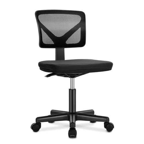 DUMOS Armless Desk Chairs, Small Home Office Mesh Chairs | Ergonomic Adjustable Mid Back, Swivel Rolling Task, Computer Work Vanity Small Spaces, New Black - color: New Black, size: 1pc