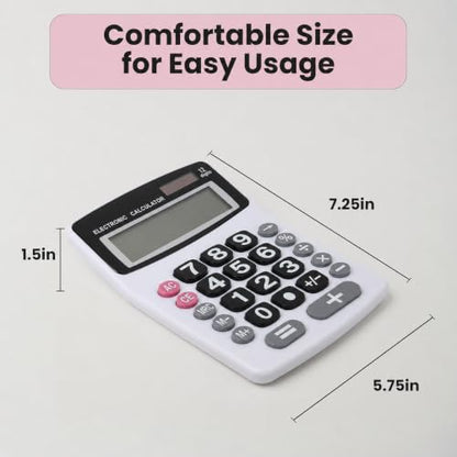 Lily's Home Jumbo 12-Digit Desktop Calculator Set of 2 (Pink & White), Solar/Battery Dual Power, Large Tilted LCD Display, Big Button Design, Quiet Operation, for Office, School, Business & Home Use - color: Pink&White