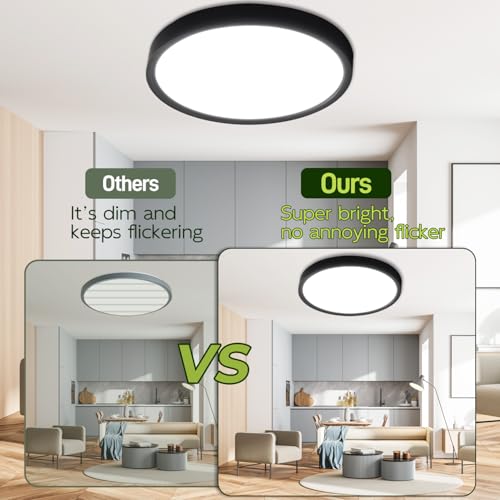 hykolity 9 Inch Selectable CCT LED Round Flat Panel Light,1800LM,2 Pack | 18W 3000K/4000K/5000K, Edge-Lit Flush Mount Ceiling Light Fixture for Kitchen, Bedroom, Laundry and Closet Room,Black - color: Black, size: 9 inch