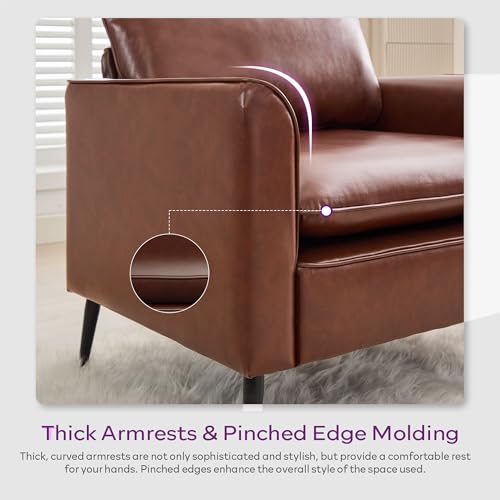 TYBOATLE Accent Chair Set of 2, Brown Leather Accent Chair, Comfy Living Room Chair, Cozy Reading Sitting Chair, Mid Century Modern Accent Chairs, Arm Reception Chairs, Office Furniture - color: Brown
