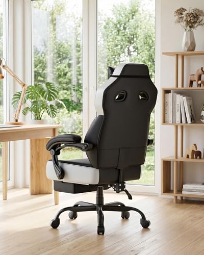 GTPLAYER Big & Tall Gaming Chair, Wide Seat with Footrest, Black & White - color: 09 Black & White
