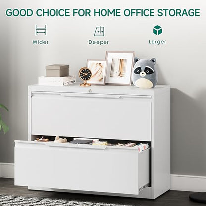 2 Drawer File Cabinet with Lock,Lateral File Cabinet,35.4" W Metal File Cabinets for Home Office,Hanging Files Letter/Legal/F4/A4 Size (White - Assembly Required) - color: White, size: 2 Drawer-Lateral-36"W