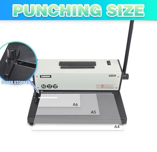 Rayson PD-1501 Coil Binding Machine with Inserter, 4:1 Pitch, 46 Holes | 46 round holes for A4-size sheets; electric coil inserter handles coils up to 7/8 inch for faster spiral binding.
