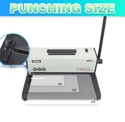 Rayson PD-1501 Coil Binding Machine with Inserter, 4:1 Pitch, 46 Holes | 46 round holes for A4-size sheets; electric coil inserter handles coils up to 7/8 inch for faster spiral binding.