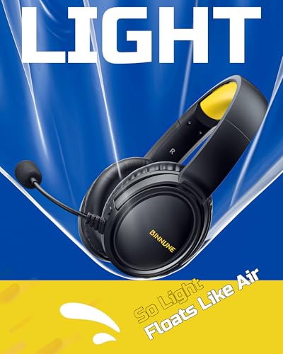 BINNUNE Wireless Gaming Headset — 2.4GHz Low-Latency USB Dongle + Bluetooth, 50mm Drivers 7.1 Surround, Noise-Cancelling Mic, 40H Battery — Over Ear Wireless Headphones for PS5, PC, Laptop, Yellow - color: Yellow