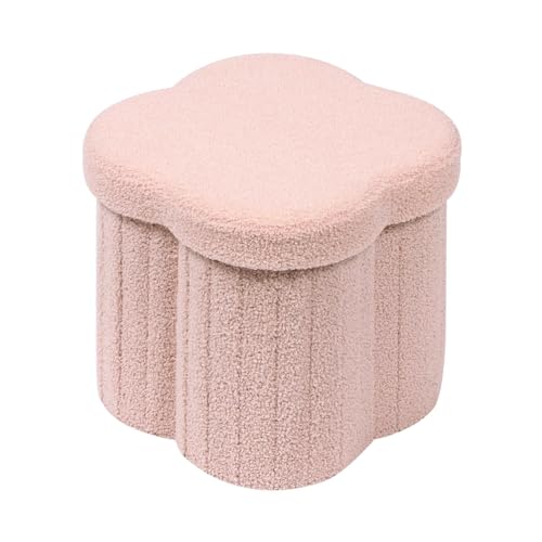 B FSOBEIIALEO Storage Ottoman Cube, Flowers Shaped Ottomans with Storage Foot Stool Footrest for Lving Room, Boucle Ottoman Seat for Dorm Room,Faux Teddy Fur, Pink 12.6"x12.6"x12.6" - color: Flower Pink, size: 12.6"x12.6"x12.6"