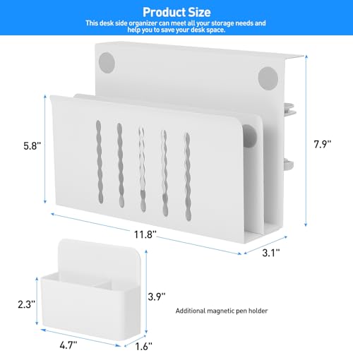 MAXECHO Desk Side Storage, Under Desk Laptop Mount, Table Side Hanging File Organizer, No Drill Clamp On Cable Management Tray, Laptop Holder with Magnetic Pen Holder for Office and Home, Load 22 Lbs - color: White
