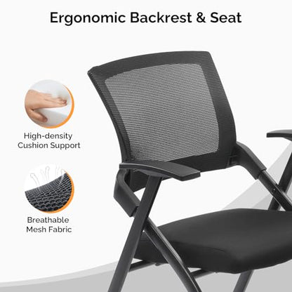 Waiting Room Reception Chairs,1 Pack Stackable Conference Room Chairs with Wheels, Folding Office Chair with Rebound Back, Padded Seat for Guest, Reception, Event, Capacity 350lbs