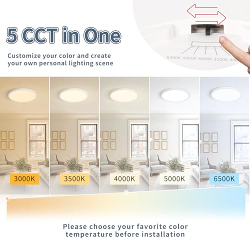 6 Pack 11.4 Inch LED Flush Mount Ceiling Light, ETL,24W, 2427LM | 3000K/3500K/4000K/5000K/6500K CCT Selectable, 0.66in Ultra Thin Round Flat Panel Ceiling Light Fixture for Bedroom, Kitchen - color: White, size: 11.4"-6pk