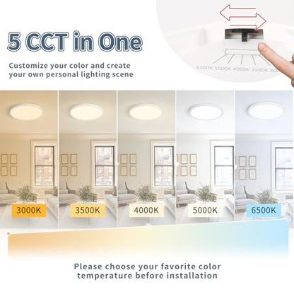 6 Pack 11.4 Inch LED Flush Mount Ceiling Light, ETL,24W, 2427LM | 3000K/3500K/4000K/5000K/6500K CCT Selectable, 0.66in Ultra Thin Round Flat Panel Ceiling Light Fixture for Bedroom, Kitchen - color: White, size: 11.4"-6pk