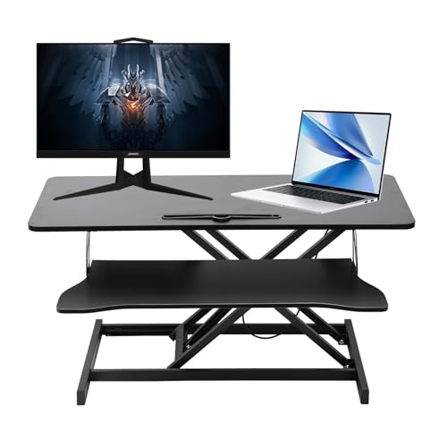 37-Inch Standing Desk Converter – Easy to Assemble, Height Adjustable, Gas Spring Lift, Dual Monitor Laptop Workstation with Spacious Keyboard Tray, Ergonomic Converter(Black) - color: Black