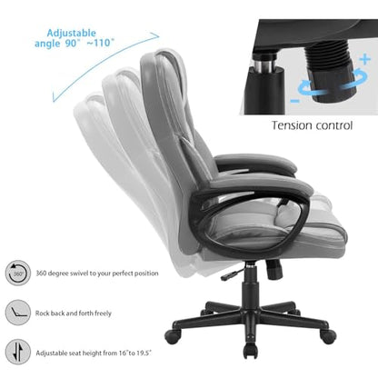 Furmax Office Executive Chair High Back Adjustable Managerial Home Desk Chair, Swivel Computer PU Leather Chair with Lumbar Support (1, Gray) - color: Grey