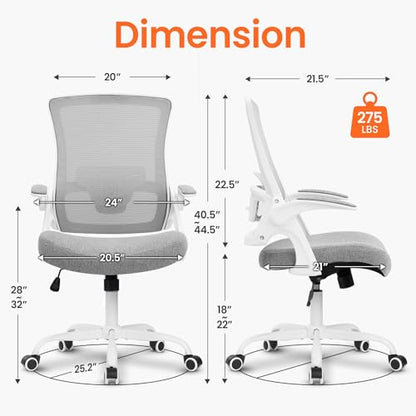 NEO CHAIR Office Desk Mesh Chair with Adjustable Ergonomic Lumbar, Grey - color: Grey, size: Without Headrest