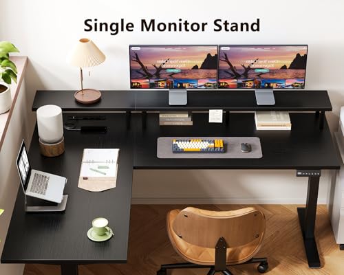 AODK 59 Inch L Shaped Electric Standing Desk, Single Monitor Stand, Black