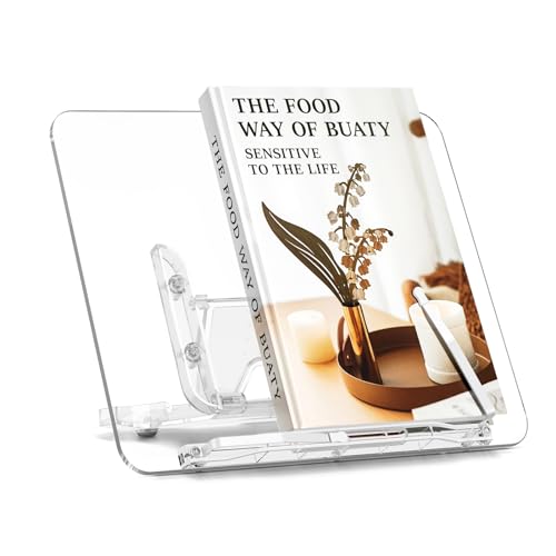 Acrylic Book Stand for Reading, Portable Book Holder for Desk, Angle Adjustable Textbook Stand for Document Recipe, Cookbook, Music Book - size: 11.42 x 8.2 inches