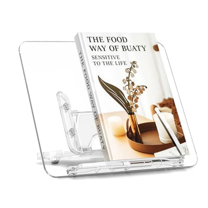 Acrylic Book Stand for Reading, Portable Book Holder for Desk, Angle Adjustable Textbook Stand for Document Recipe, Cookbook, Music Book - size: 11.42 x 8.2 inches