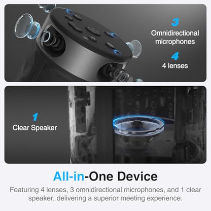 PANOCORE360 All-in-One Meeting Camera - 360° Conference Cam for PC Mac, Speaker & Mic Array, Auto Speaker Focus, 1080P Output, AI Voice Isolation, Local Recording,Compatible with Webex/Zoom/Teams/Meet