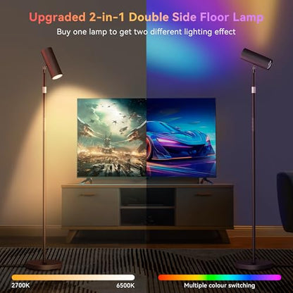SIBRILLE Spotlight Floor Lamp, Tall LED Standing Lamp with Remote/Touch Control, 2700K-6500K, 350°Rotating Head Standing Lamp, Reading Floor Lamp for Living Room, Bedroom, Office & Wall Art, Black RGB - style: Black-RGB
