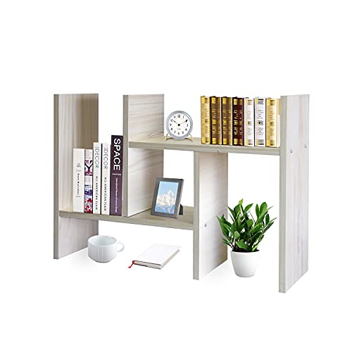 J.M.Deco Desktop Organizers and Storage for Office, Adjustable Desk Organizer Shelf Double H Display, True Natural Stand Shelves, Desktop Organizer White Wood Tone - color: White Wood Tone