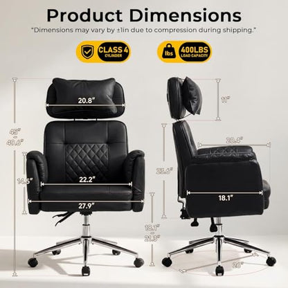 Big and Tall Ergonomic Office Chair, Criss Cross Desk Chair with Pivot Arms | High Back Executive Leather Chair with Spring Seat, Wide Computer Gaming Chair for Home, Makeup & Bedroom, Black, 49.6”H×22”W - color: Black, size: 49.6”H×22”W