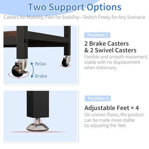 Under Desk Printer Stand with Power Outlet, Adjustable Shelf,Rustic Brown - color: Rustic Brown