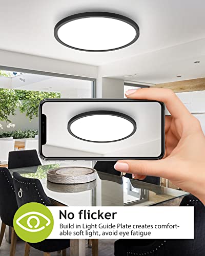 hepside 1PACK Flush Mount LED Ceiling Light Fixture Black, 12Inch 28W, Dimmable 3000K-4500K-6000K Ceiling Lamp 3200LM Low Profile Ceiling Light for Kitchen Bedroom Hallway - color: Black, size: 12Inch-1pack