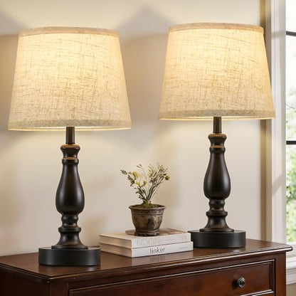 EJIAXIN Table Lamp Set of 2-19" Small Bedside Lamps Modern Lamp for Bedroom Living Room Lamps for Night Stands - Desk Lamps for Home Office End Tables Nightstand Lamps with Beige Linen Shades - color: 19'' Black+Beige Shade