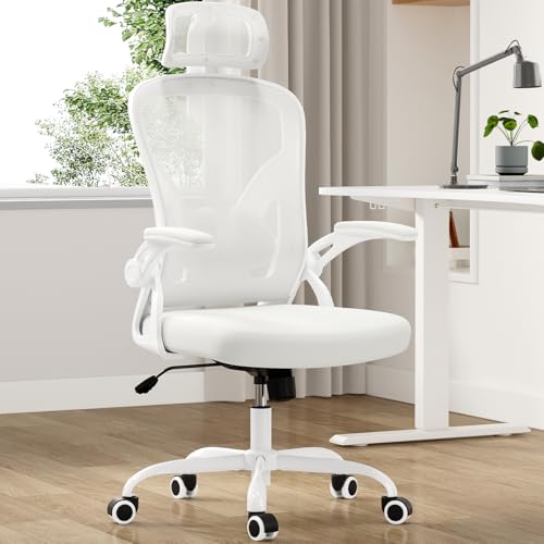 Farini Ergonomic Office Chair, Home Office Desk Chair with Headrest, High Back Swivel Computer Chair with Armrests and Adjustable Lumbar Support for Home Office Study Room, White & White - color: All White, size: Set of 1
