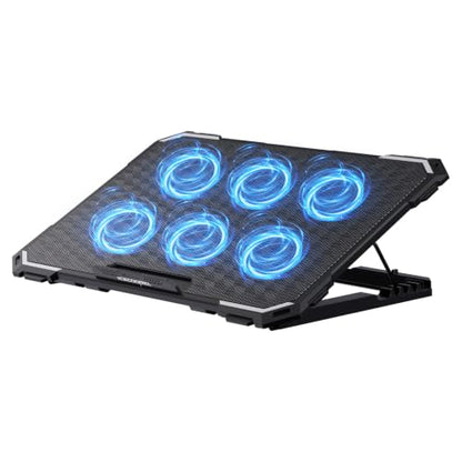 Laptop Cooling Pad with 6 Cooling Fans, Cooling Pad for Laptop Fan 13-15.6 Inch, Laptop Cooler Stand with 6 Height Adjustable, Notebook Cooler Pad with Two USB Port - size: 6 Fans