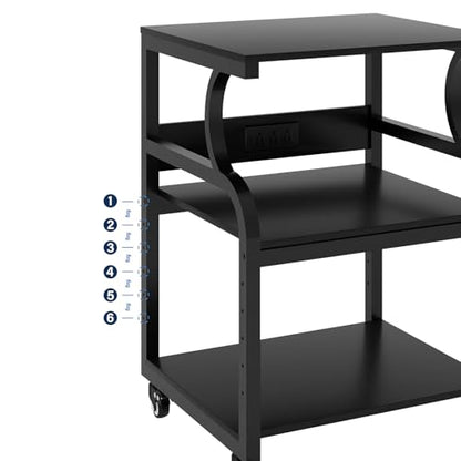 Natwind 3 Tier Large Printer Stand, 24"x20", with Charging Station,Black - color: Black