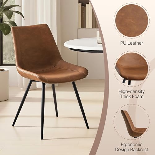 Yaheetech Dining Chairs Set of 2 Mid Century Modern Kitchen Chairs Brown | Faux Leather Upholstered Dining Room Chairs with Metal Legs and Curved Backrest, Armless Side Chairs for Kitchen Living Room - color: Brown, size: Set of 2