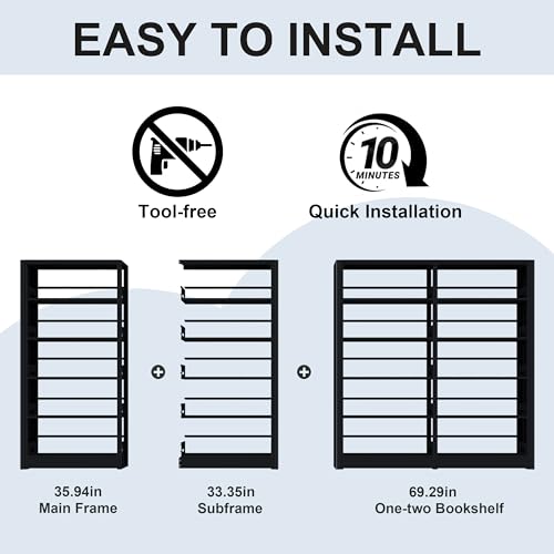 5-Tier Expandable Metal Bookshelf, 69"Heavy Duty Adjustable Shelves(Black) | Large,280LB Load Capacity Each Shelf,Industrial Sturdy Bookshelf,Easy Assembly,Wide/Tall/Deep Bookcase - color: Black, size: 69"H*36"W