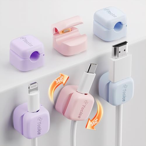 6Pack Rotatable Cord Organizer,Spring Cable Clips Desk Cable Management Cord Holder Adhesive Phone Charger Cord Clips for Home Office Car Wall Nightstand Accessories, Multicolor - color: Multicolor, size: 6Pack