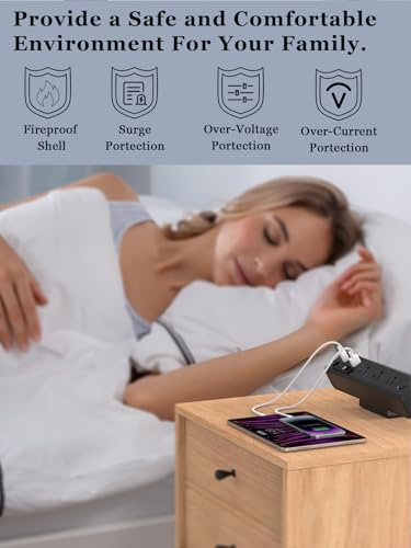 Desk Clamp Power Strip Built-In1 Retractable USB C Cables, USB Ports Black - color: Black