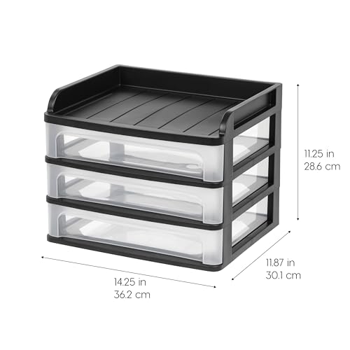 IRIS USA 3-Drawer Medium Desktop Organizer with Paper Tray, Black - color: Black, style: Medium with Tray Top - 1 Pack