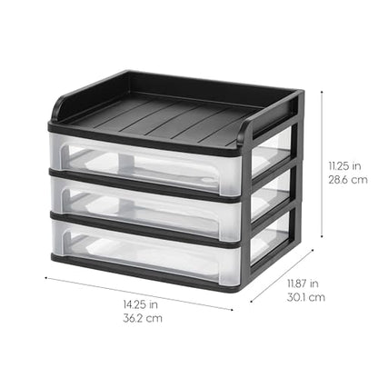 IRIS USA 3-Drawer Medium Desktop Organizer with Paper Tray, Black - color: Black, style: Medium with Tray Top - 1 Pack