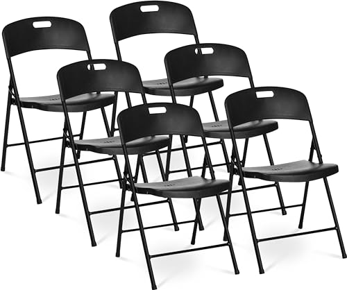 Oline Folding Chair, Indoor Outdoor Plastic Commercial Stackable Foldable Guest Chairs for Events Office Wedding Party Picnic Kitchen Dining, 350lb Capacity (Black, 6 Pack) - color: Black, size: 6 Pack